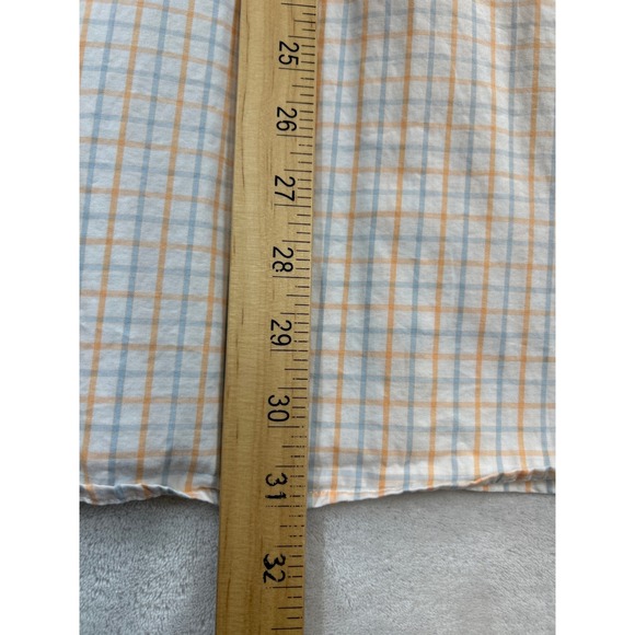 Peter Millar Shirt Mens Large Orange Blue Plaid Button Down Long Sleeve Cotton - Picture 5 of 7